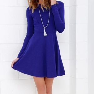 Lulu's - Royal Blue Long Sleeve Dress - Size Large